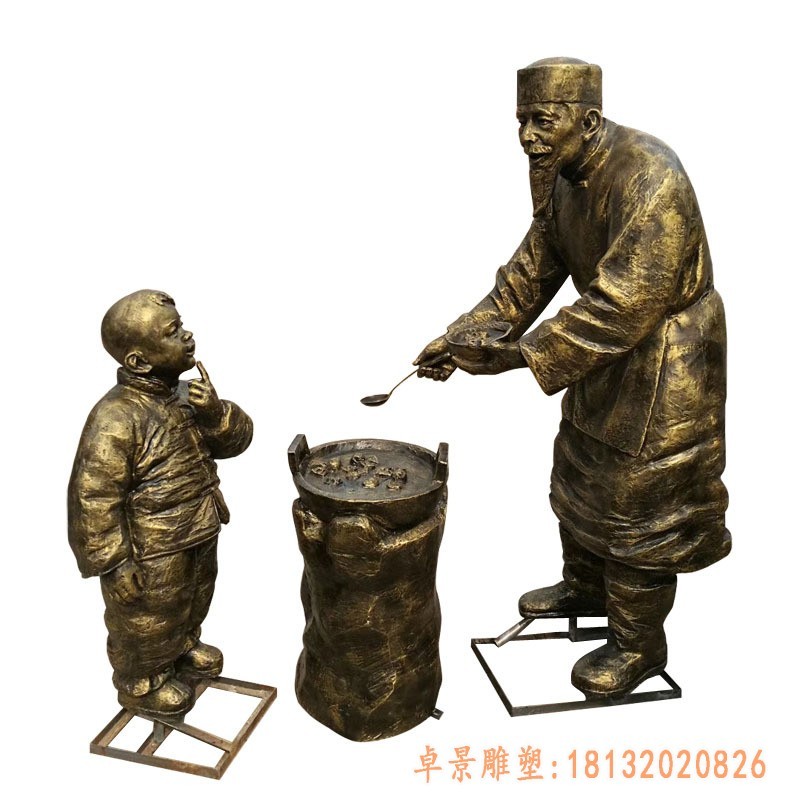 玻璃钢仿铜小商贩雕塑-衢州商贩铜雕雕塑订制