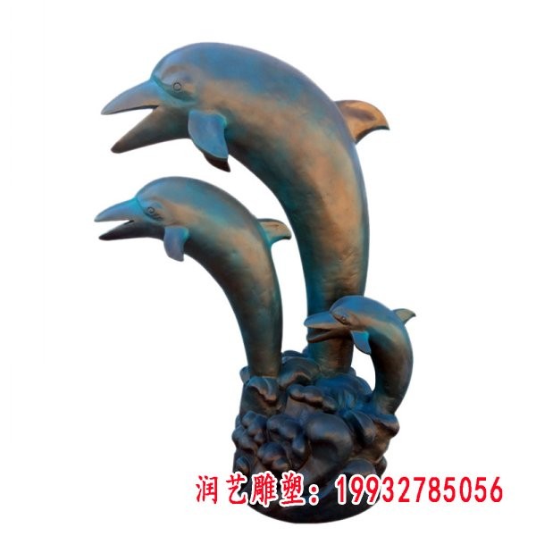 玻璃钢仿铜海豚-上饶树脂雕塑海豚图片