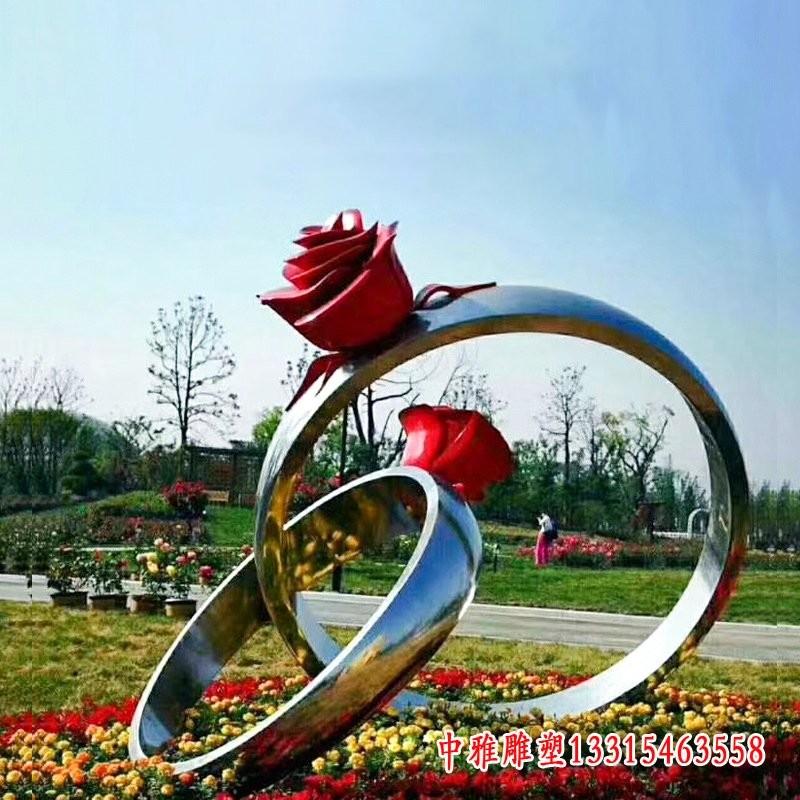 不锈钢植物玫瑰花景观雕塑-福州金属雕塑玫瑰花景观定制厂家